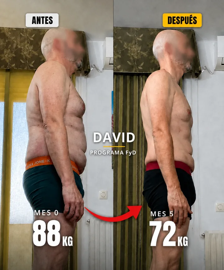 Cambio físico de David con el Programa Fuerte y Definido: de 88 kg a 72 kg en 5 meses