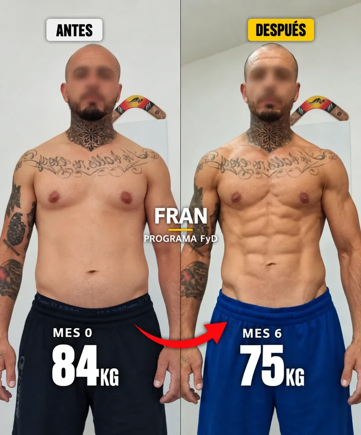 Cambio físico de Fran con el Programa Fuerte y Definido: de 84 kg a 75 kg en 6 meses