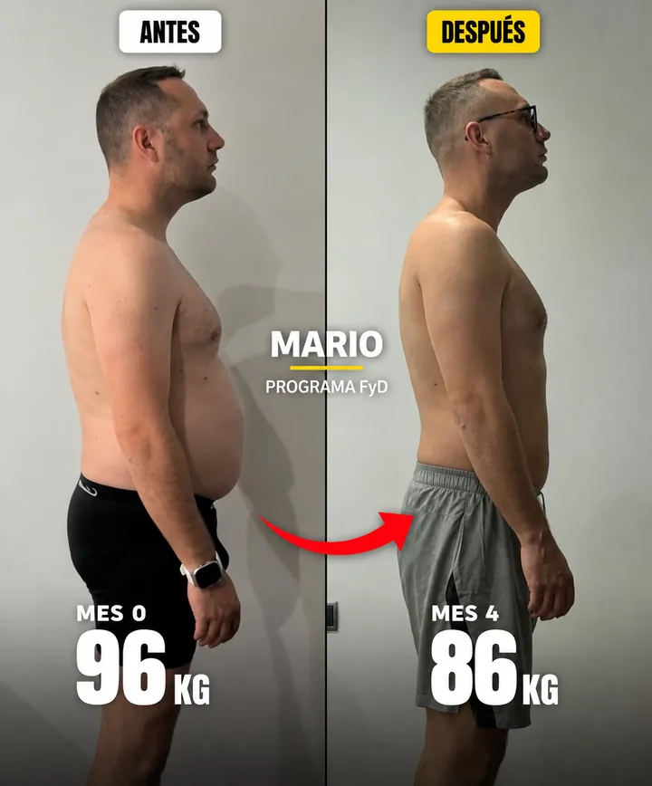Cambio físico de Mario con el Programa Fuerte y Definido: de 96 kg a 86 kg en 4 meses