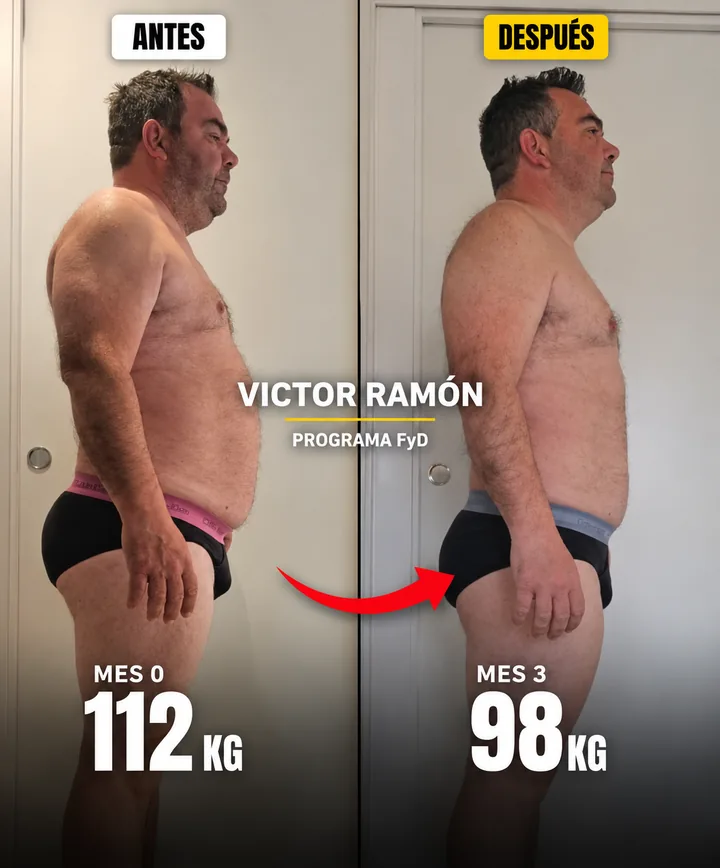 Cambio físico de Víctor Ramón con el Programa Fuerte y Definido: de 112 kg a 98 kg en 3 meses